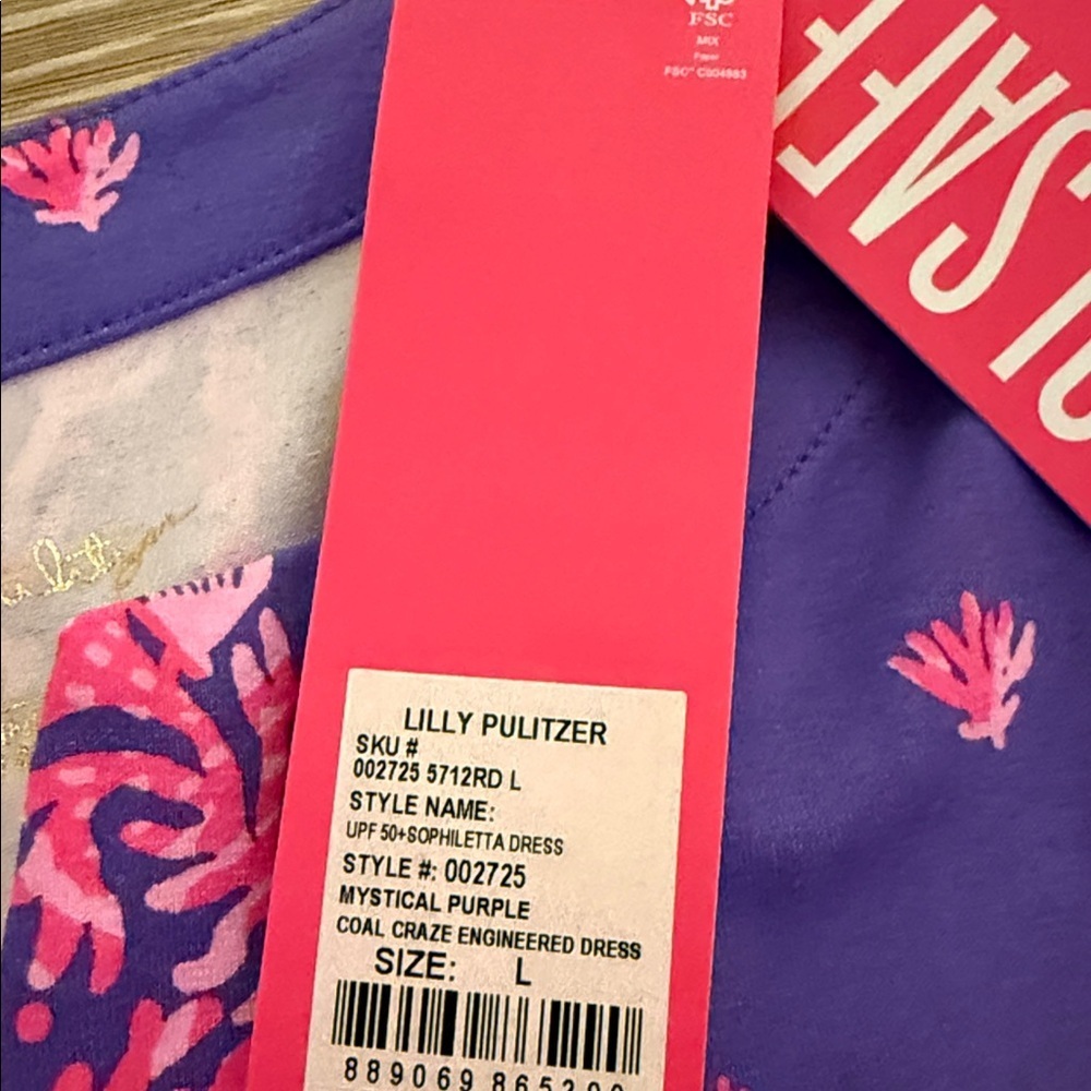 Lilly Pulitzer UPS 50+ Sophiletta dress mystical purple coral craze dress NWT L - Picture 7 of 9